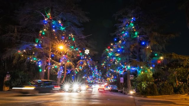 MoCo Timelapse of Christmas Tree Lane Illumination in Altadena -Zoom In-
