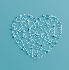 Realistic illustration of a heart made by pins and strings, vector