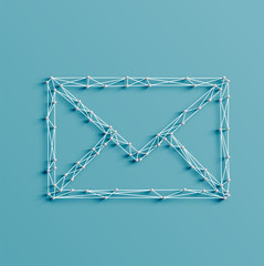 Realistic illustration of an email icon made by pins and strings, vector