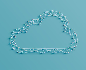 Realistic illustration of a cloud icon made by pins and strings, vector