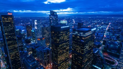 Timelapse Overview of Twilight Cityscape in Downtown Los Angeles
