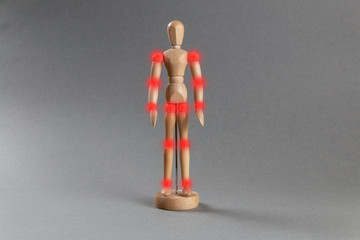 Wooden man with joint pain.