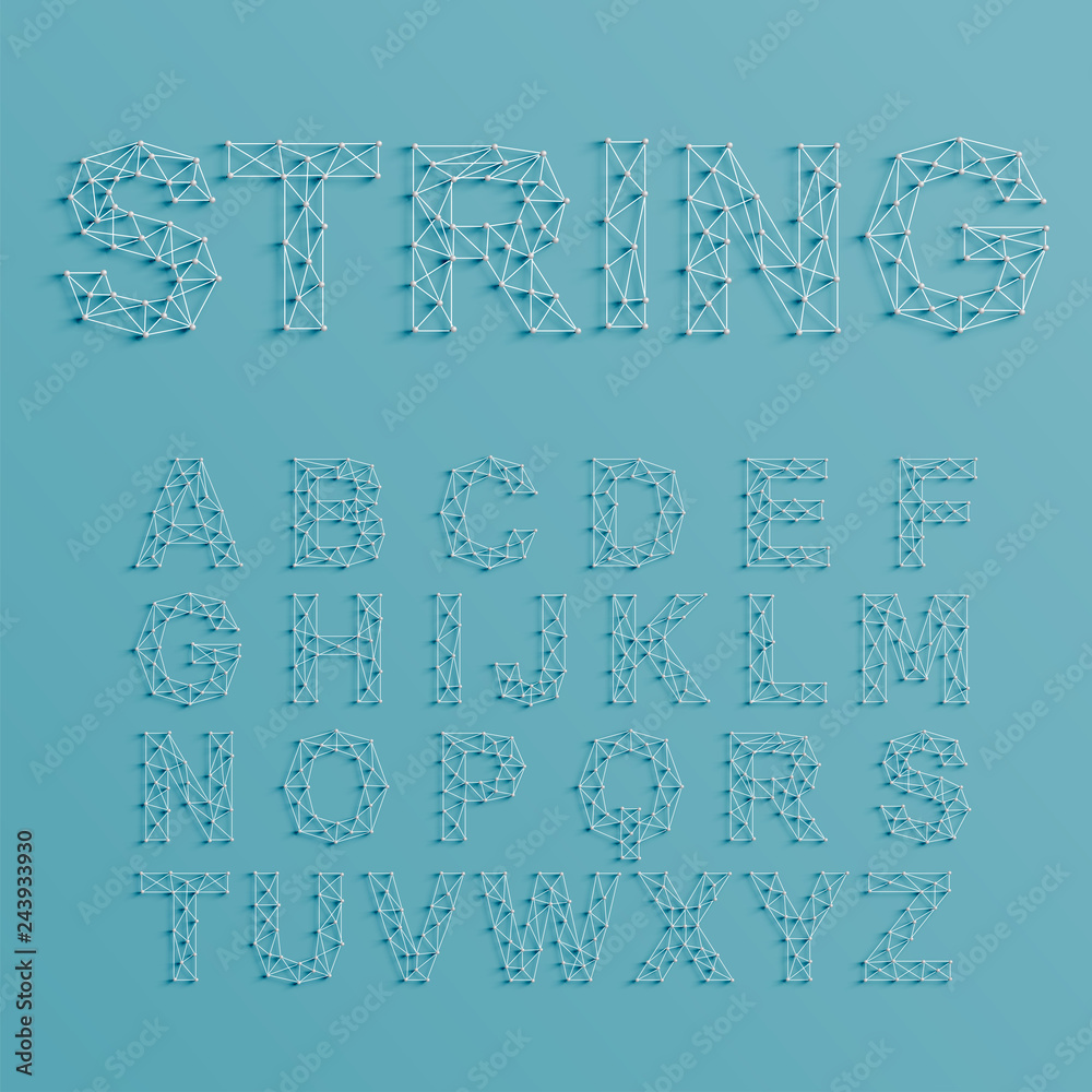 Fototapete a font set made by pins and lines forming net, 3d and realistic, vector
