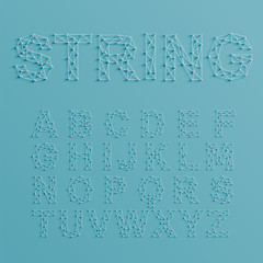 A font set made by pins and lines forming net, 3D and realistic, vector