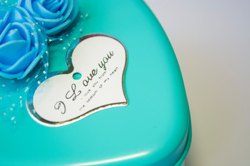 Metal box in the form of heart with the inscription 