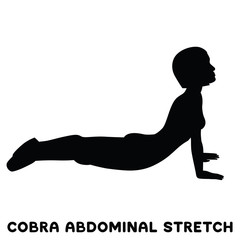 Cobra abdominal stretch. Old horse stretch. Sport exersice. Silhouettes of woman doing exercise. Workout, training.