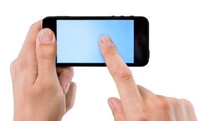 Hands Using iPhone with Black Screen