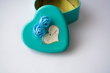 Metal box in the form of heart with the inscription 