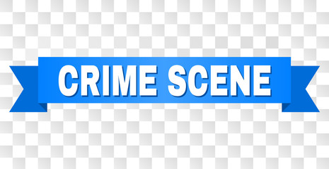 CRIME SCENE text on a ribbon. Designed with white title and blue tape. Vector banner with CRIME SCENE tag on a transparent background.