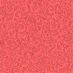 red abstract doodle hand drawn pattern, chaotic wavy lines, curl, scroll background. Seamless pattern for design wallpapers, pattern fills, print, web page, surface textures. wrapping paper textiles