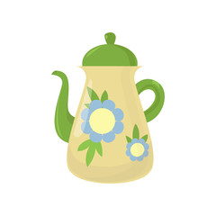 Beautiful colored teapot for brewing tea and boiling water. Teapot unusual shape.