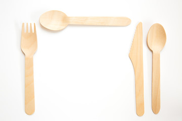 Wooden Cutlery Place Setting with Copy Space