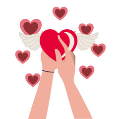 hands lifting love hearts isolated icon