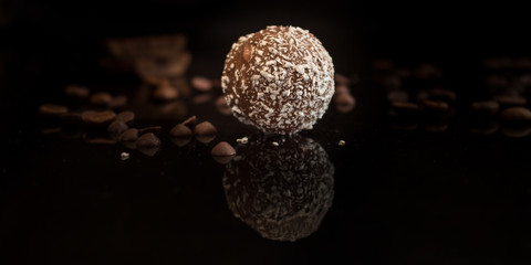 candies, chocolate sweets. top copy space. food background