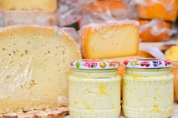 Assorted cheese on the market