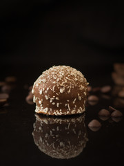 candies, chocolate sweets. top copy space. food background