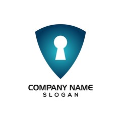 Modern shield with keyhole for security logo template or design resources