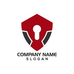 Modern shield with keyhole for security logo template or design resources