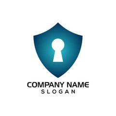 Modern shield with keyhole for security logo template or design resources
