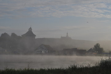 village in fog