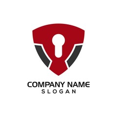 Modern shield with keyhole for security logo template or design resources