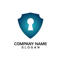 Modern shield with keyhole for security logo template or design resources