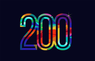 rainbow colored number 200 logo company icon design - obrazy, fototapety, plakaty
