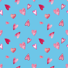 Watercolor seamless pattern for Valentine's day with hearts