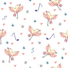 watercolor seamless pattern illustration with flying birds