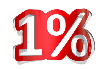 Discount concept, 1 % inscription cut from paper, 3D rendering