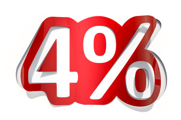 Discount concept, 4% inscription cut from paper, 3D rendering
