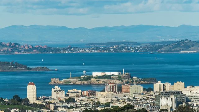 Timelapse of Alcatraz Island in San Francisco Bay in the Daytime -Zoom In-