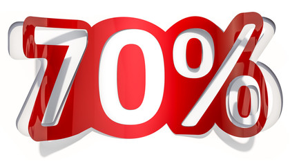 Discount concept, 70 % inscription cut from paper, 3D rendering