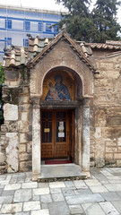 Fototapeta na wymiar Kapnikarea church entrance in Plaka, Athens, Greece