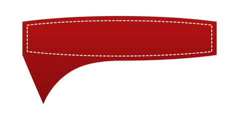 Embroidered red ribbon isolated on white. Can be used for banner, award, sale, icon, logo, label etc. Vector illustration