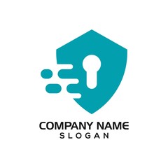Modern shield with keyhole and technology accent for security logo template or design resources