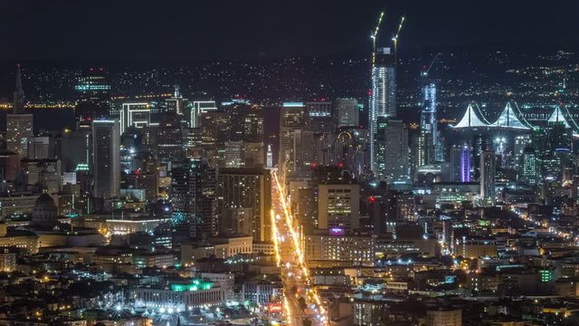 Timelapse Overview of Downtown San Francisco Illumination at Night