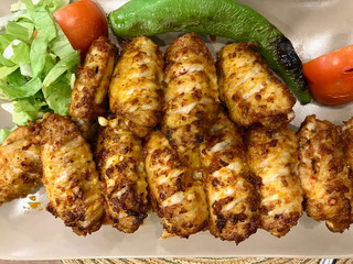 Turkish Style Spicy Chicken Wings Kebab / Kebap served at Restaurant.