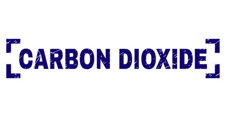 CARBON DIOXIDE label seal stamp with distress texture. Text label is placed between corners. Blue vector rubber print of CARBON DIOXIDE with grunge texture.