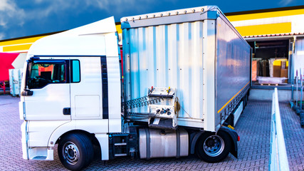 Loading Lorry Trailer . Truck on the road . Commercial transport .  truck transport container
