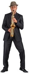 Obraz premium Musician playing saxophone - front view