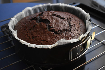 Bizcocho de chocolate recien salido del horno