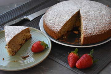 Bizcocho de vainilla, deliciosas fresas 