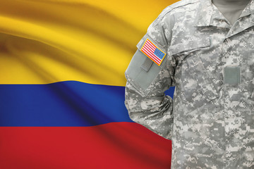 American soldier with flag on background - Colombia