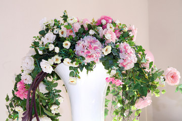 Beautiful and colorful composition of artificial flowers