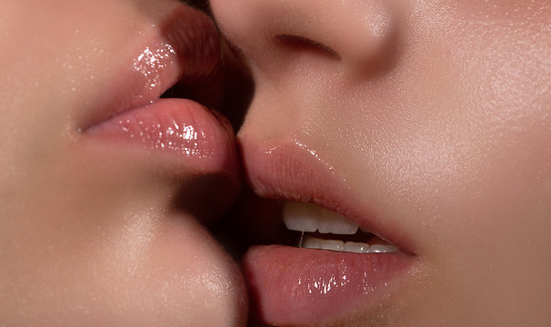 Girlfriend. Two women close up. Natural lipstick for girls. Love and kiss. Women Friendship. Relations. Erotica.
