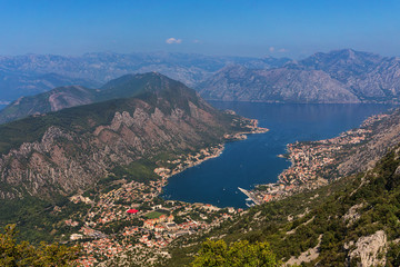 Panorama of mountains and Kotor Bay, largest bay of the Adriatic
