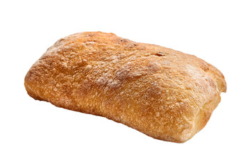 traditional italian wheat bread ciabatta cooked with olive oil, Isolated on white background