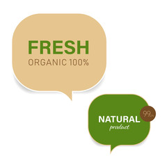 natural tag and organic green label.  bubble speech banner and badge design.