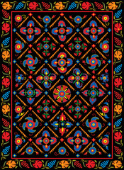 Suzani textile. Uzbek manual oriental embroidery. National ornament of the countries of Central Asia. Vectors background. EPS format.